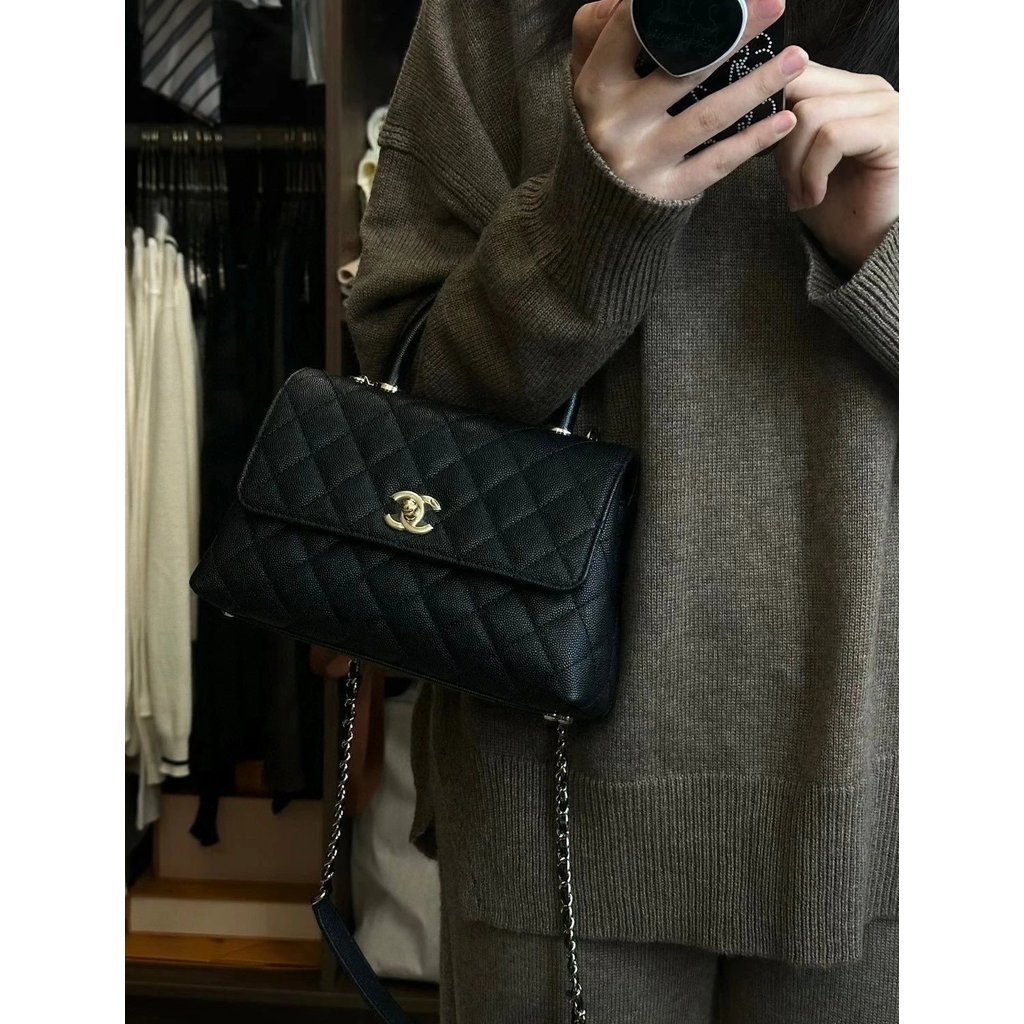 CHANEL Coco Handle Shoulder Messenger กระเป๋าถือผู้หญิงสีดํา CHANEL กระเป๋าสะพาย CHANEL Messenger กร
