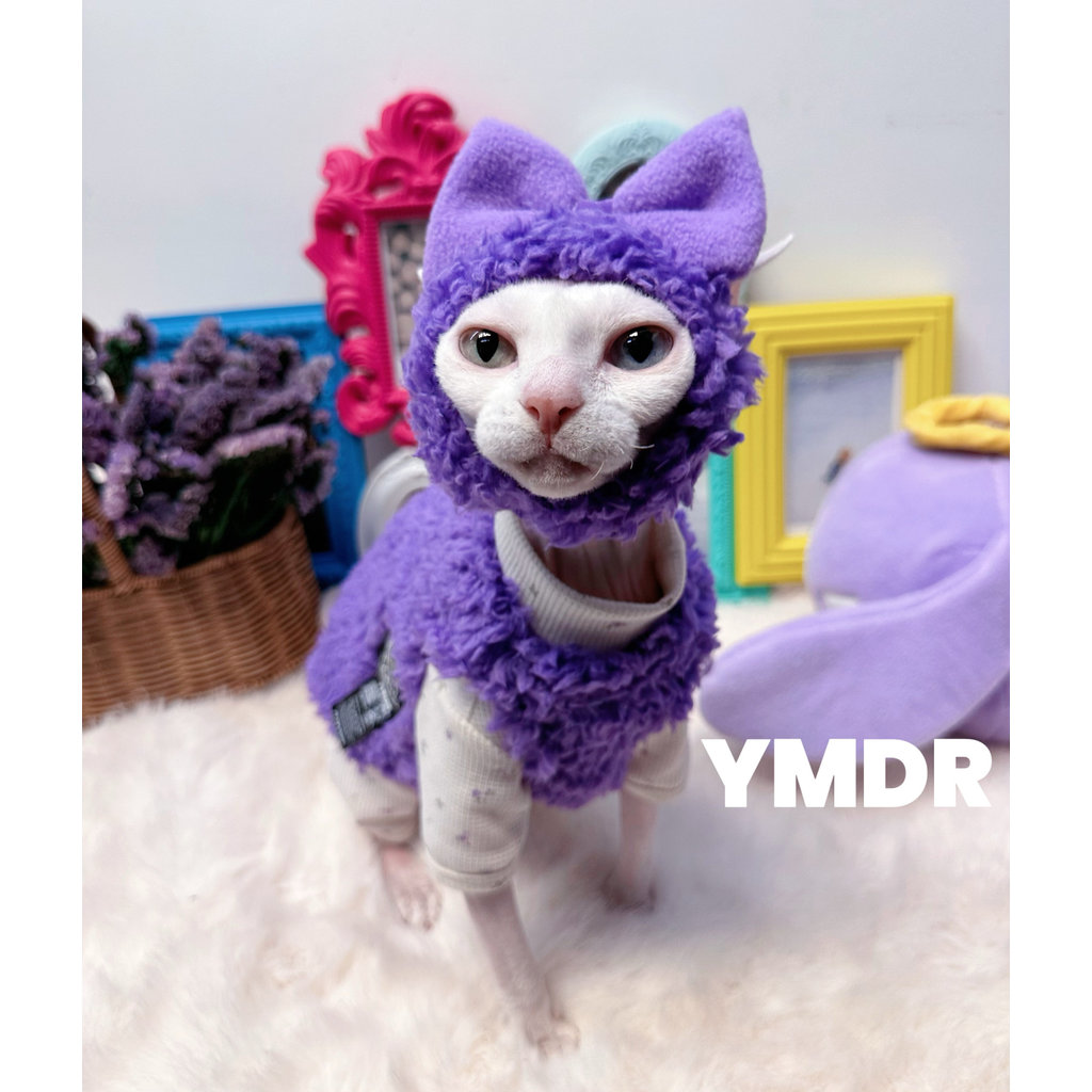 เสื้อหมาแมว เสื้อหมา YMDR YMDR Sphinx Furless Cat เยอรมัน Plush Warm เสื้อกั๊กสีม่วงน่ารัก Bow Hoode
