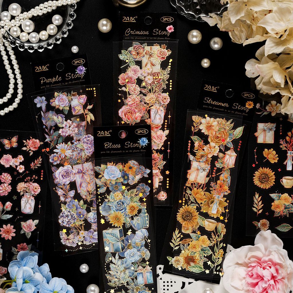 สติกเกอร์แผ่นแบน Story Collection Series ins สไตล์ Retro ดอกไม้คู่มือ diy ภูมิทัศน์ Cuckoo การ์ดสติกเกอร์