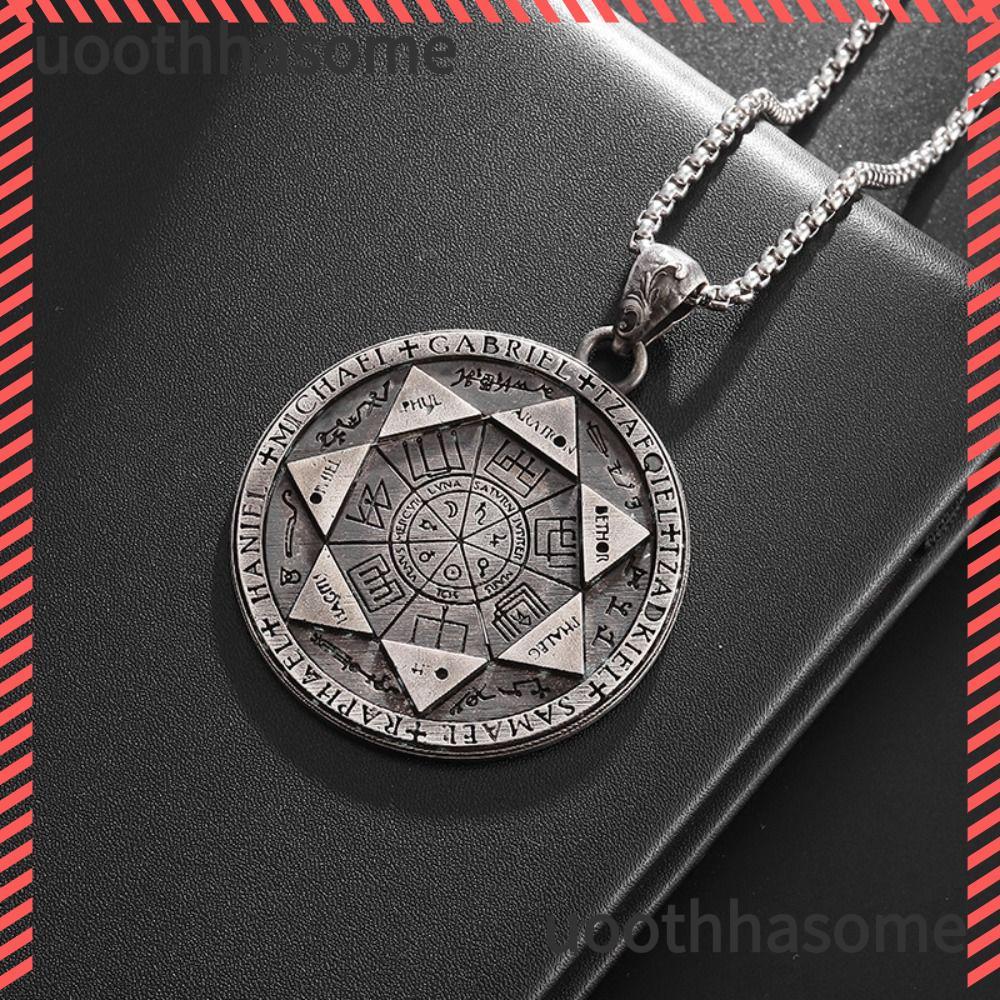 UOTHHASOME Solomon Amulet สร้อยคอ, เครื่องประดับฮิปฮอป Amulet 7 Archangels จี้ซีล, ขัด Cculting สแตน