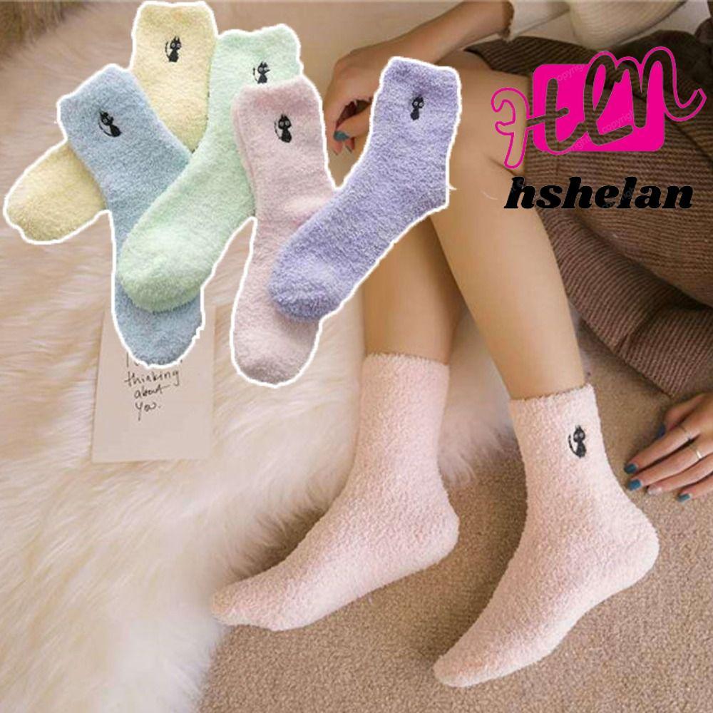 ถุงเท้า HHSHELAN Fuzzy,โพลีเอสเตอร์ Super Soft Cozy Fluffy Slipper Socks, Fluffy Warm Yellow Color B