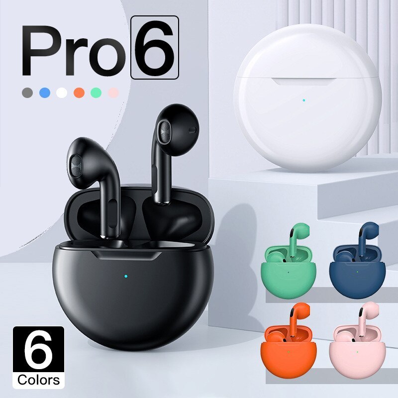 Original Pro6 TWS Touch Control หูฟังไร้สายบลูทูธ 5.0 หูฟังกีฬาหูฟังชุดหูฟังเพลงสําหรับโทรศัพท์ Ipho