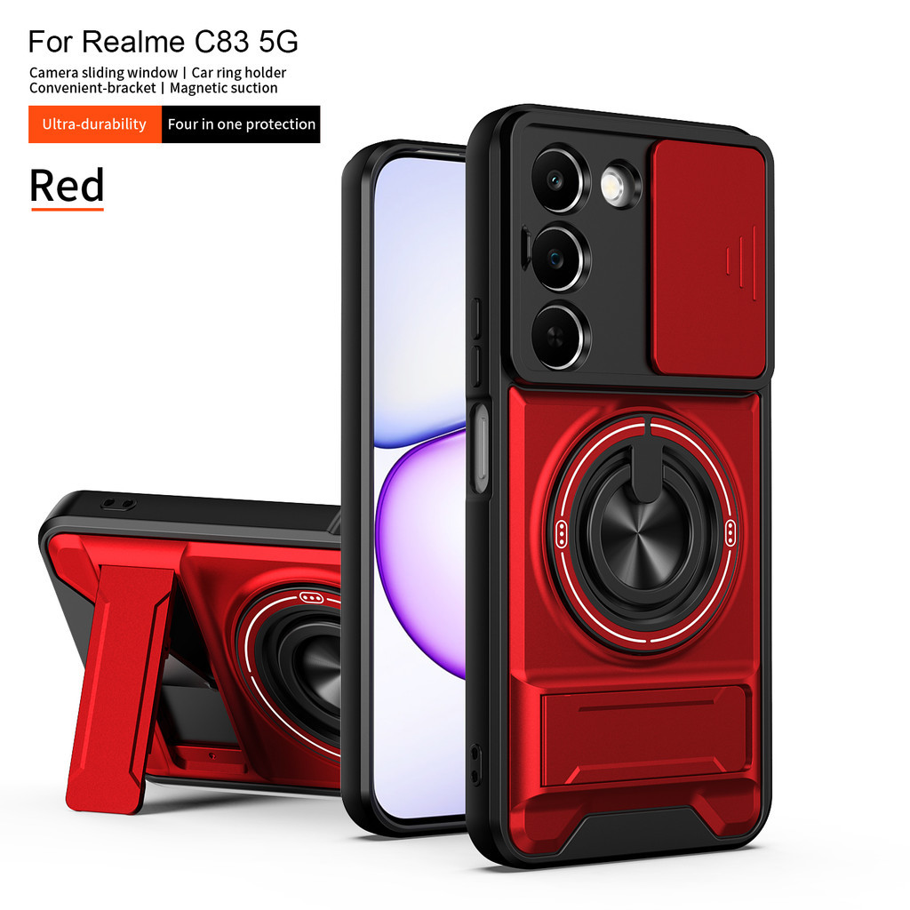 เหมาะสําหรับRealme C83 C85 Pro P4 Lite 5G 360 ขาตั้งแหวนเคสโทรศัพท์พร้อมปลอกกล้องแม่เหล็กติดรถยนต์กันกระแทกฝาครอบป้องกันเต็มรูปแบบ