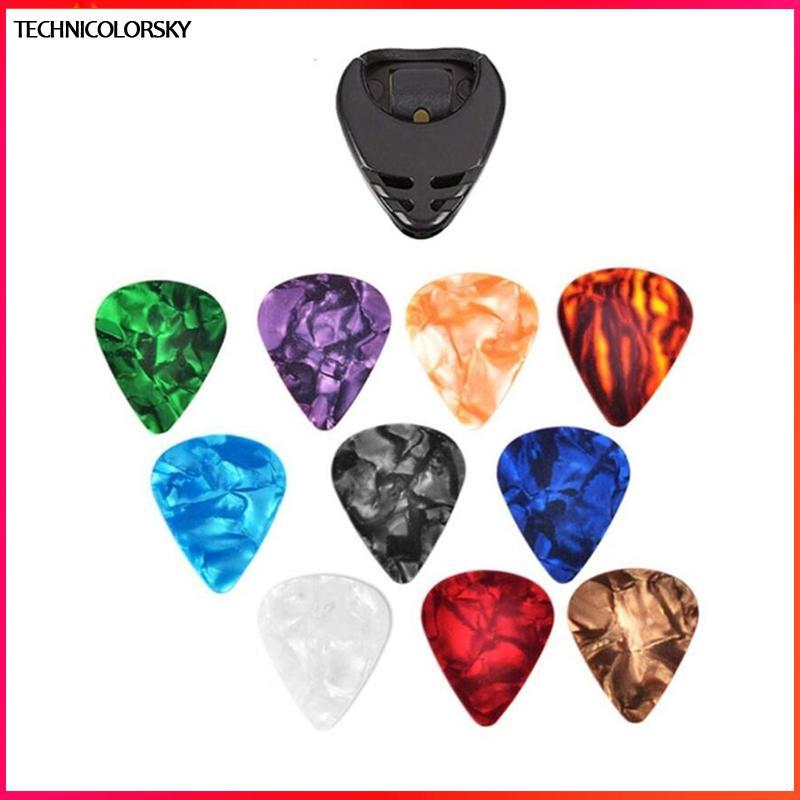 Technicolorsky 10 ชิ้น Plectrums 1 Pi Holder ไฟฟ้าCelluloid กีตาร์อะคูสติก Pis สีสัน TSY