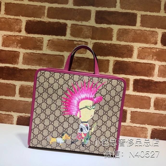 605614 2EAAN 8298 GUCCI/GUCCI เด็ก GG Punk พิมพ์ Tote กระเป๋า GUCCI GG กระเป๋าถือพิมพ์ใหม่หญิงกระเป๋