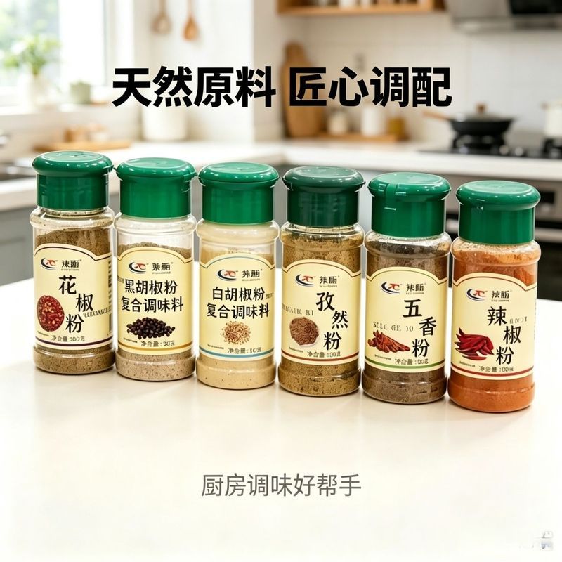 黑胡椒粉白胡椒粉辣椒粉五香粉花椒粉孜然粉烧烤调料组合装5/5Black Pepper Powder, White Pepper Powder, Chili Powder, Five-spice Pow