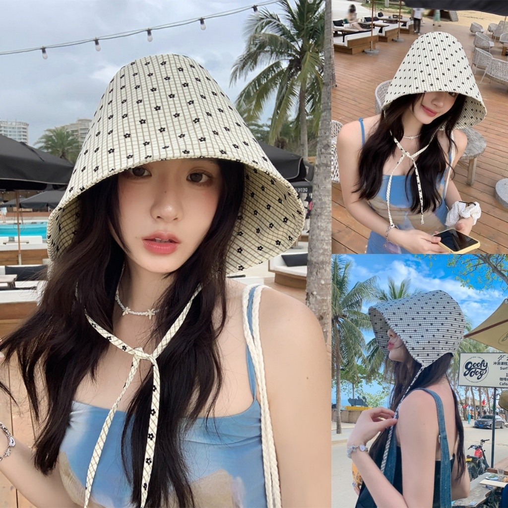หมวกกันแดด แบบมีสายรัด ลายดอกไม้ 5 สีให้เลือก ปีกกว้างกันแดดได้ดี ผ้าสบาย ใส่ไปทะเล/ไปเที่ยวได้เลย Y2K