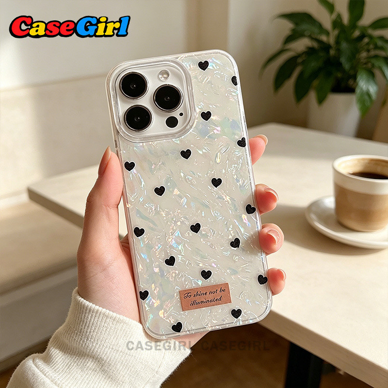เคสโทรศัพท์หัวใจดำสีครีม วาวหรูหรา น่ารักสไตล์หรูหรา สำหรับ iPhone 17 13 11 15 14 16 12 Pro Max 7P XR ทุกรุ่น