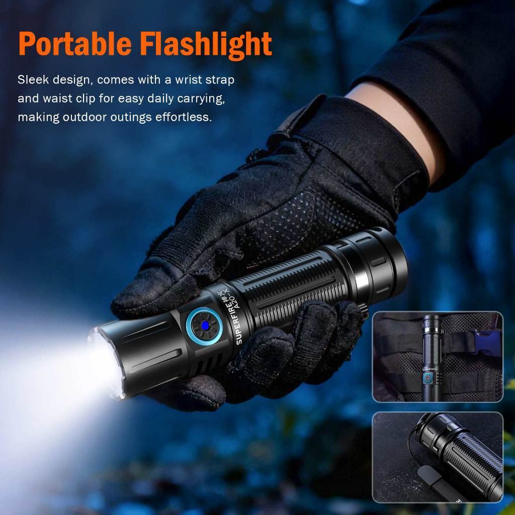 SUPERFIRE A20-X 20W ไฟฉาย LED แบตเตอรี่ 4000mAh ชาร์จได้ สว่างสูง ไฟทำงาน พกพาสะดวก — صورة 7