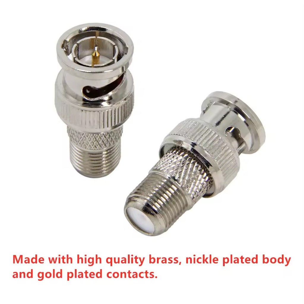 แจ็คหัวต่อBNC TNC สำหรับต่อสาย RG6 กล้องวงจรปิด ท้ายF TYPE เกลียวนอก BNC Male Plug To F Female (สีเงิน)