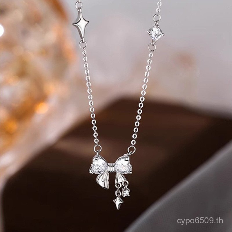 925สไตล์ใหม่Light Nicheแฟนออกแบบสร้อยคอเงินร้อนโบว์Knot Clavicleสไตล์ของขวัญวันเกิดบริสุทธิ์หรูหราสา