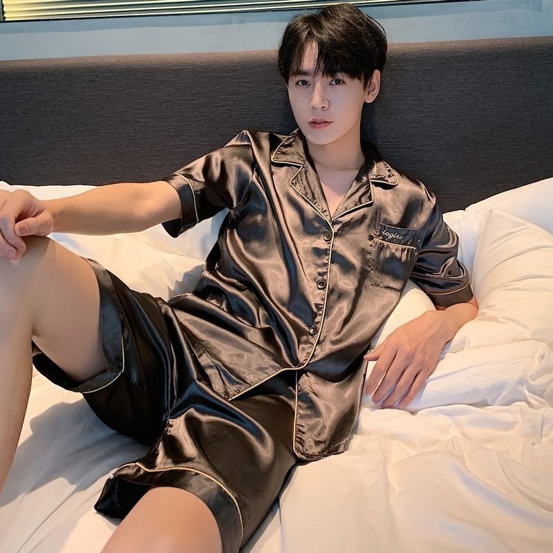 Fatty Brother Pyjamas Men Thin Style Ice Silk Half Short Sleeve Pants 1 150kg Plus Fat Extra Large#胖
