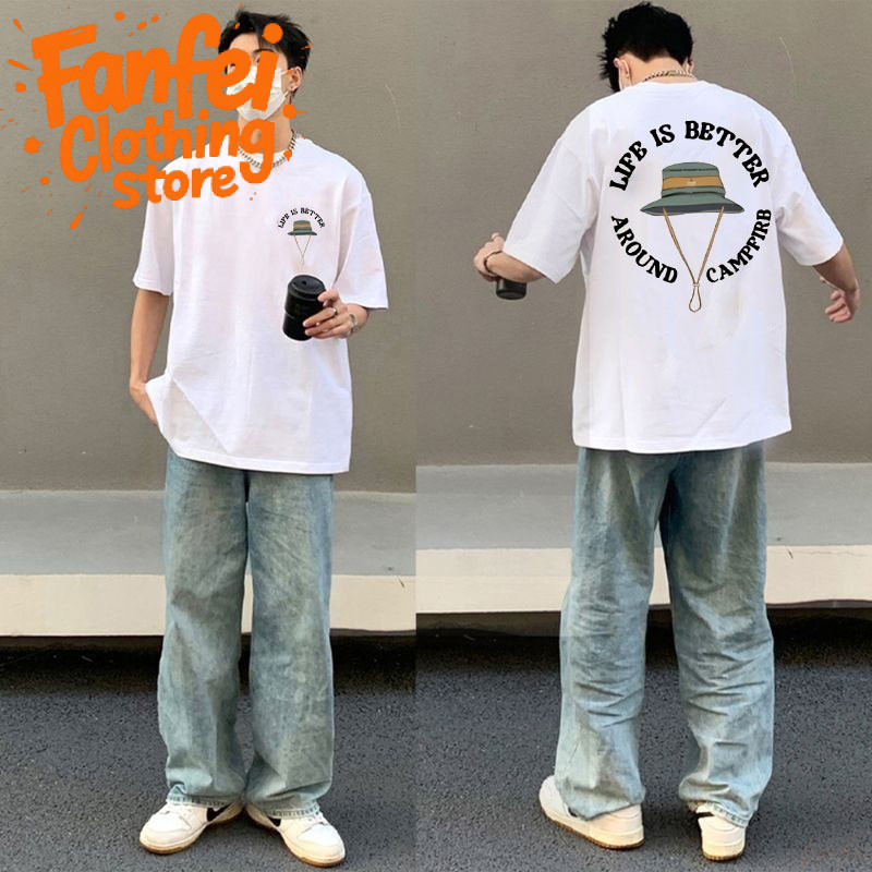 COD จัดส่งตลอด 24 ชั่วโมง Fanfei เสื้อยืดคอกลมสไตล์เกาหลี ทรงโอเวอร์ไซซ์ ผ้าฝ้าย 100% ผู้ชายผู้หญิงใส่ได้ ใส่สบาย