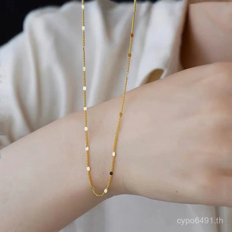 สร้อยคอ Super Stacked Niche Wear Sideways s925 Clavicle Gypsophila กระพริบโซ่ Sequined Silver Chain 