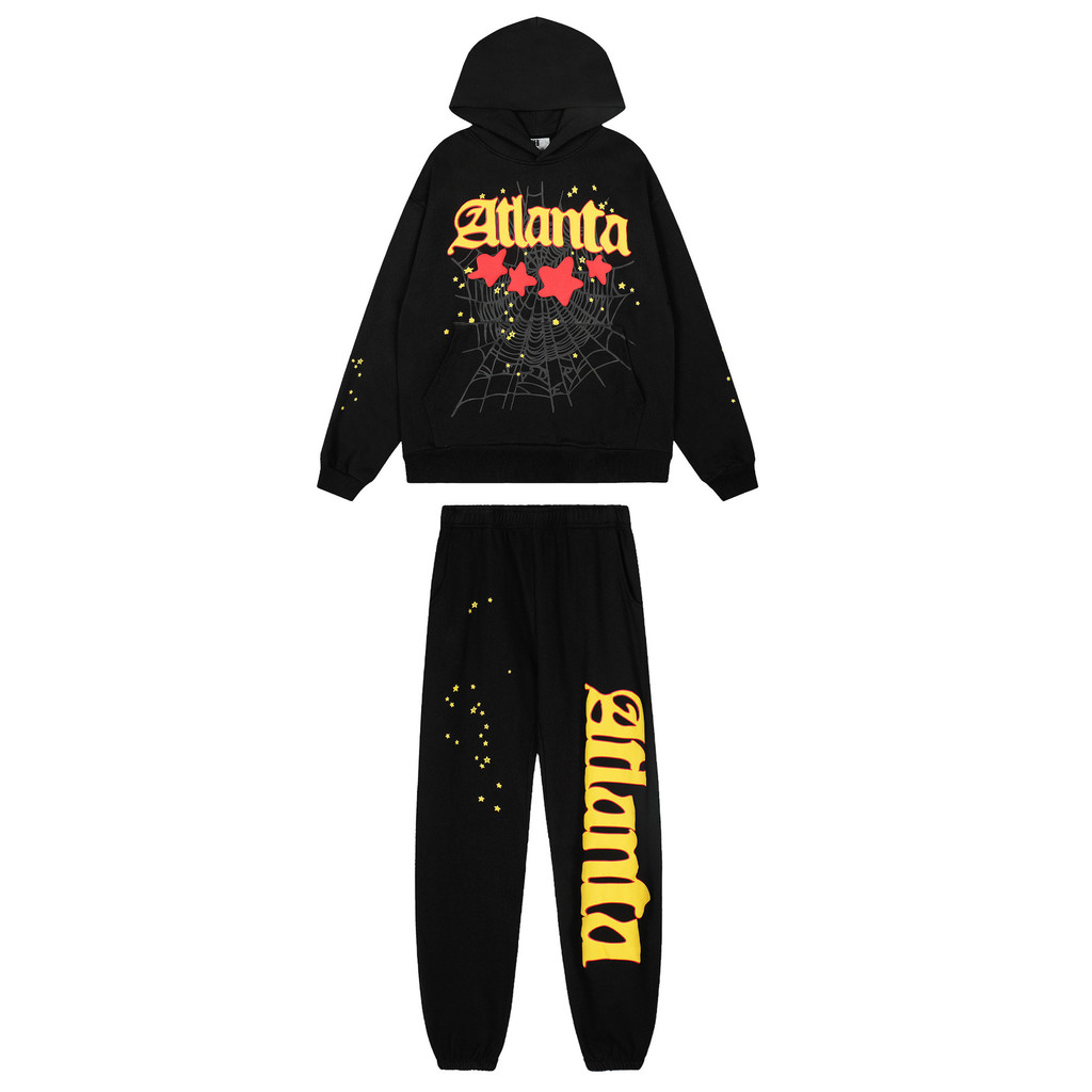 Sp5der Spider Web พิมพ์ตัวอักษร Atlanta เสื้อกันหนาว Hoodie Sweatpants Set