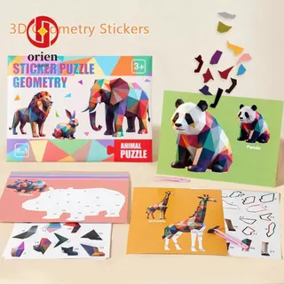 ORIEN Geometric Sticker Puzzle, ปริศนาสติ๊กเกอร์เกมปฏิสัมพันธ์การ์ตูน, ของเล่นสติ๊กเกอร์ DIY หลากสีตลก