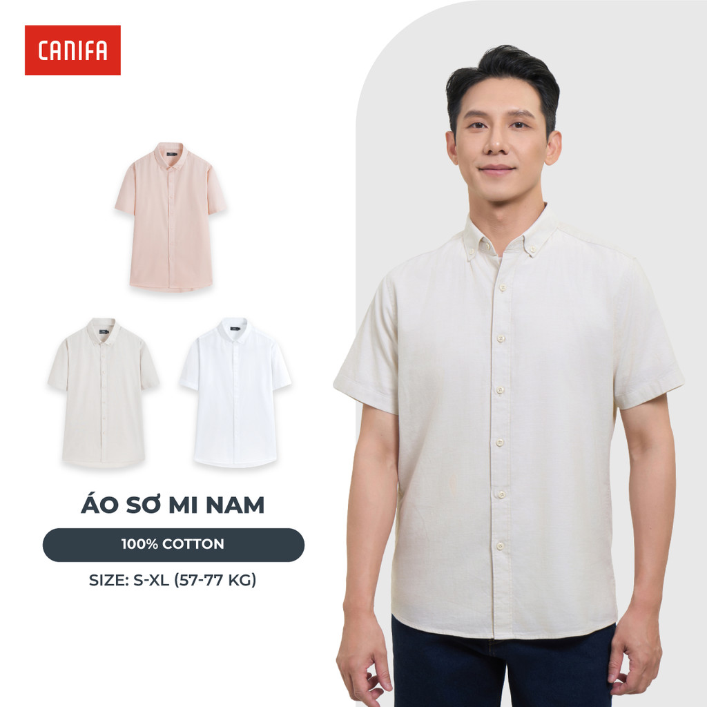 เสื้อเชิ้ตผู้ชาย CANIFA คอปกเปิดลงพื้นฐานและแขนสั้น 8TH26A001