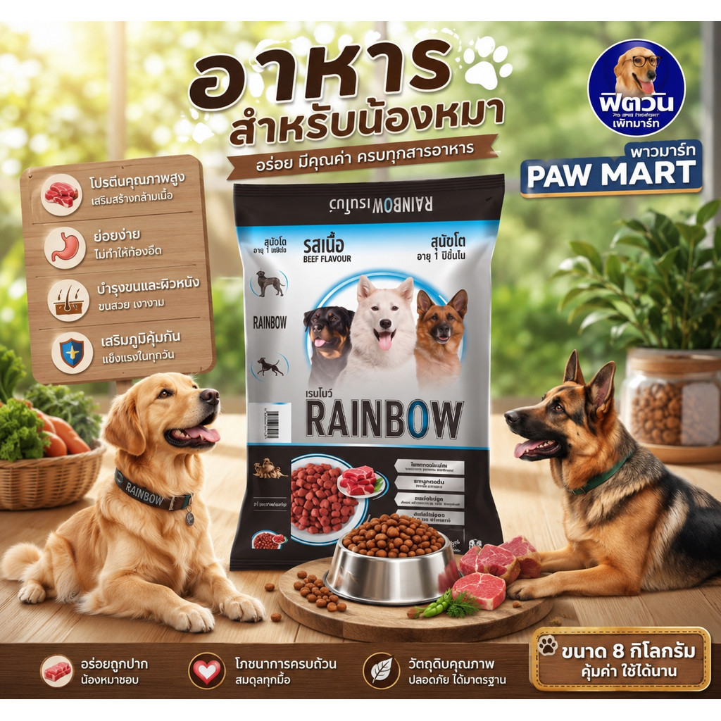 Rainbow Dog อาหารสุนัข รสเนื้อ ขนาด 8 กิโลกรัม