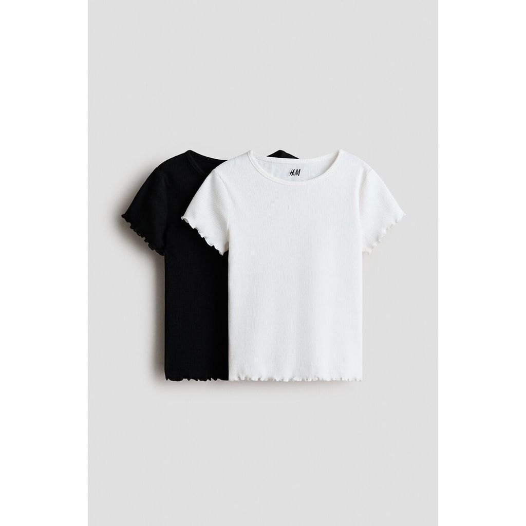 H&M(เอชแอนด์เอ็ม) เสื้อยืดคอตตอนริบ 2 ชิ้น เด็กหญิง 1336527_1