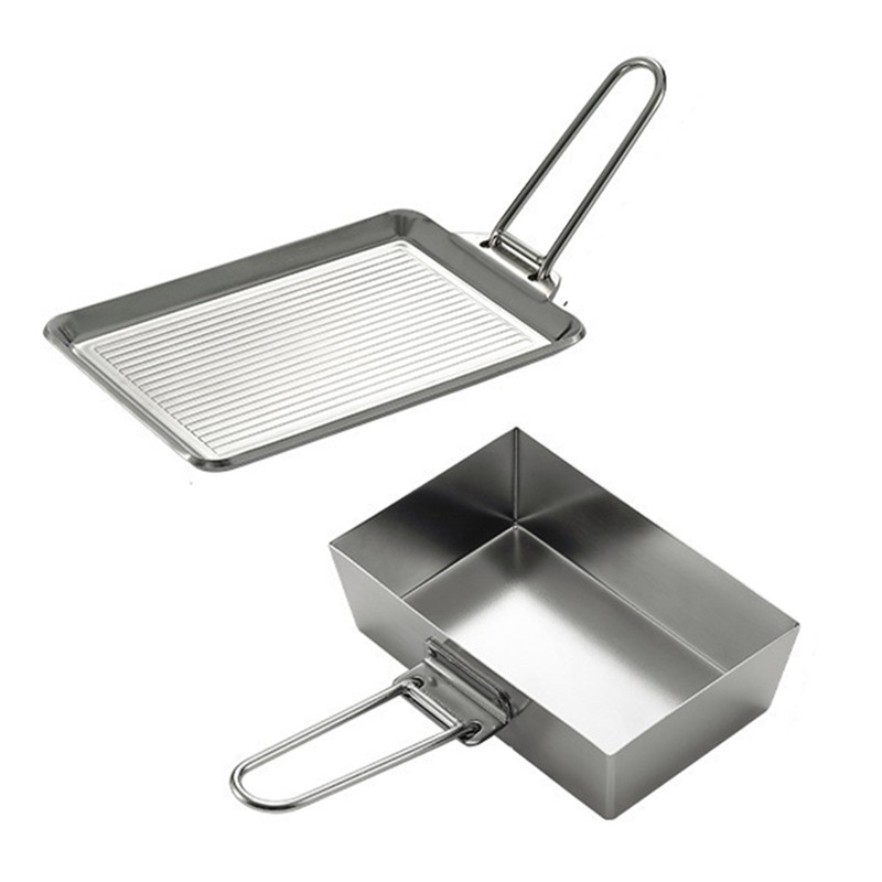 Portable Stainless Steel Camping Cookware, Thickened Frying Pan with Detachable Handle for Picnic an