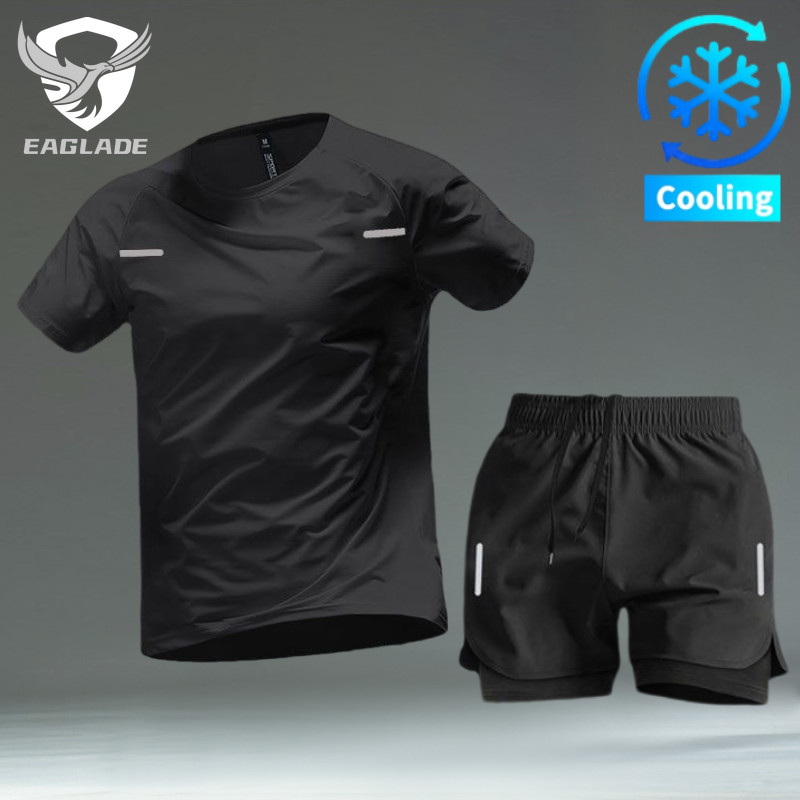 EAGLADE ชุดวิ่งผู้ชาย แห้งเร็วด้วยระบบระบายอากาศ สีดำ K11
