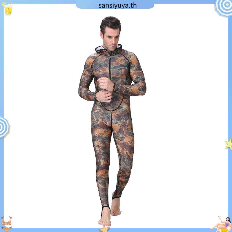 [จัดส่งรวดเร็ว] ชุดดำน้ำหนึ่งชิ้น Dive&Sail Camo Dive Spearfishing Wetsuit พร้อมฮูดและป้องกัน UV