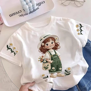 🐻Yout-children เสื้อเด็กแฟชั่น คอกลม Oversize ผ้าคอตตอน 'Flower girl' สบายนุ่ม ระบายอากาศดี