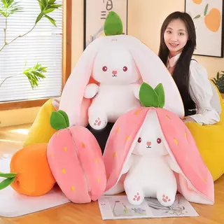 2 in1ตุ๊กตากระต่าย แปลงร่างได้ สตรอเบอร์รี่ แครอท กระต่าย ตุ๊กตากระต่ายหูยาว คุณภาพสูง ตุ๊กตา ตุ๊กตากระต่ายหูแครอท หมอนก