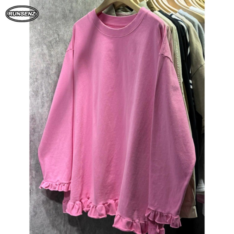 เสื้อกันหนาวผ้าฝ้ายพรีเมียมสำหรับผู้หญิง ไซส์ M-4XL มีกระพุ้งขอบตัวเสื้อ