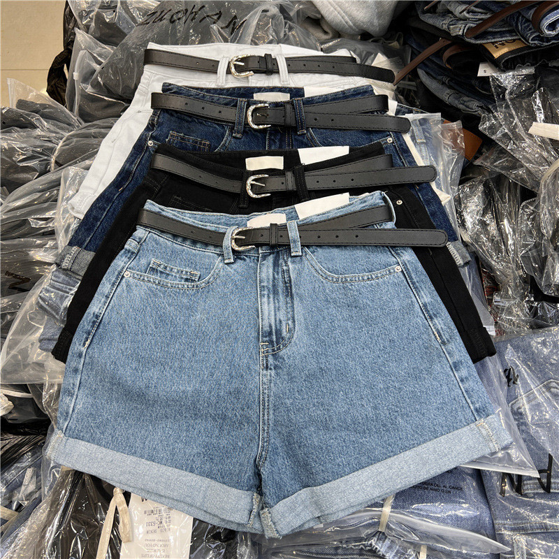 ฤดูร้อนผู้หญิง Curling Denim กางเกงขาสั้นไขมัน mm Slimmer ดูบาง Retro แฟชั่นแฟชั่นกางเกงขาสั้น a-Lin
