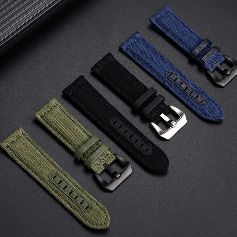 22mm 24mm Nylon Canvas Cowhide Bottom Watch Strap for Panerai PAM111 PAM441 watch Men's Watchband fo