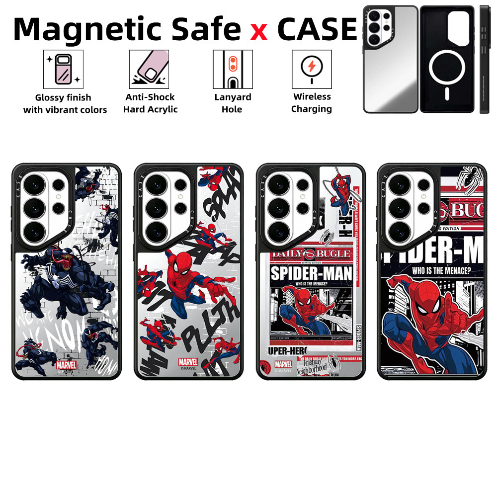 Suitable for Samsung Galaxy S26 S25 S24 S23 S22 Ultra Plusเคสโทรศัพท์Marvel Spider ManCASEกระจกแม่เหล็กปลอดภัยปลอกกันกระแทกต้านทานฝาครอบป้องกัน