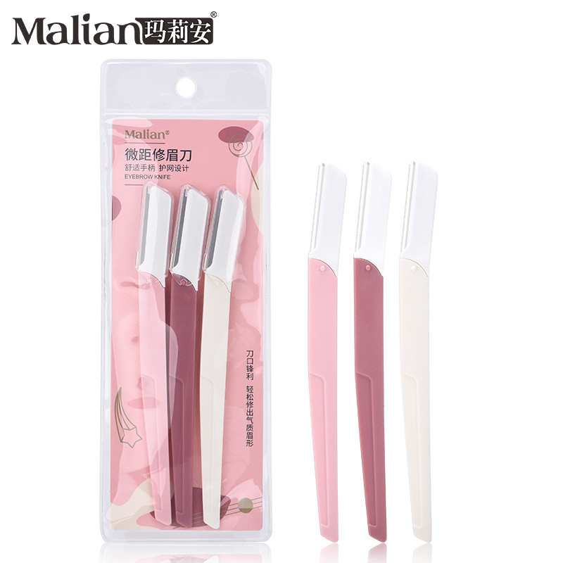 Marianne 3-Pack Macro Protection Net Eyebrow Trimmer สแตนเลส Anti-slip Eyebrow Handle เครื่องมือความ