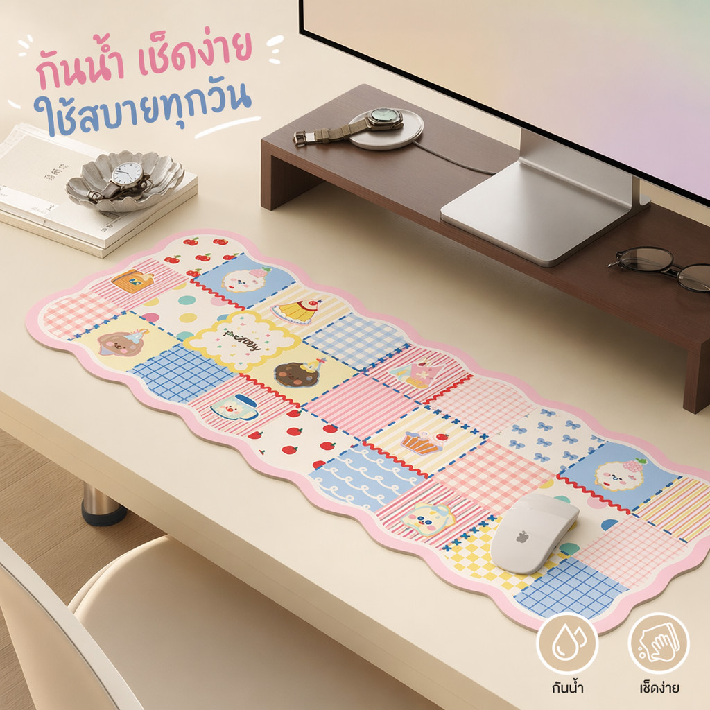 แผ่นรองเมาส์ แผ่นรองโต๊ะ ลายการ์ตูน PU กันน้ำ ฐานยางกันลื่น ขนาดใหญ่ คีย์บอร์ด เกมมิ่ง