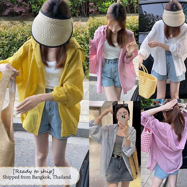 MIMI&DIDI[สินค้าพร้อมส่ง]เสื้อคลุมแขนยาวมีฮู้ดกันแดดสำหรับผู้หญิงไซส์ใหญ่ สวมใส่สบายอเนกประสงค์ เหมาะสำหรับฤดูร้อน#99407