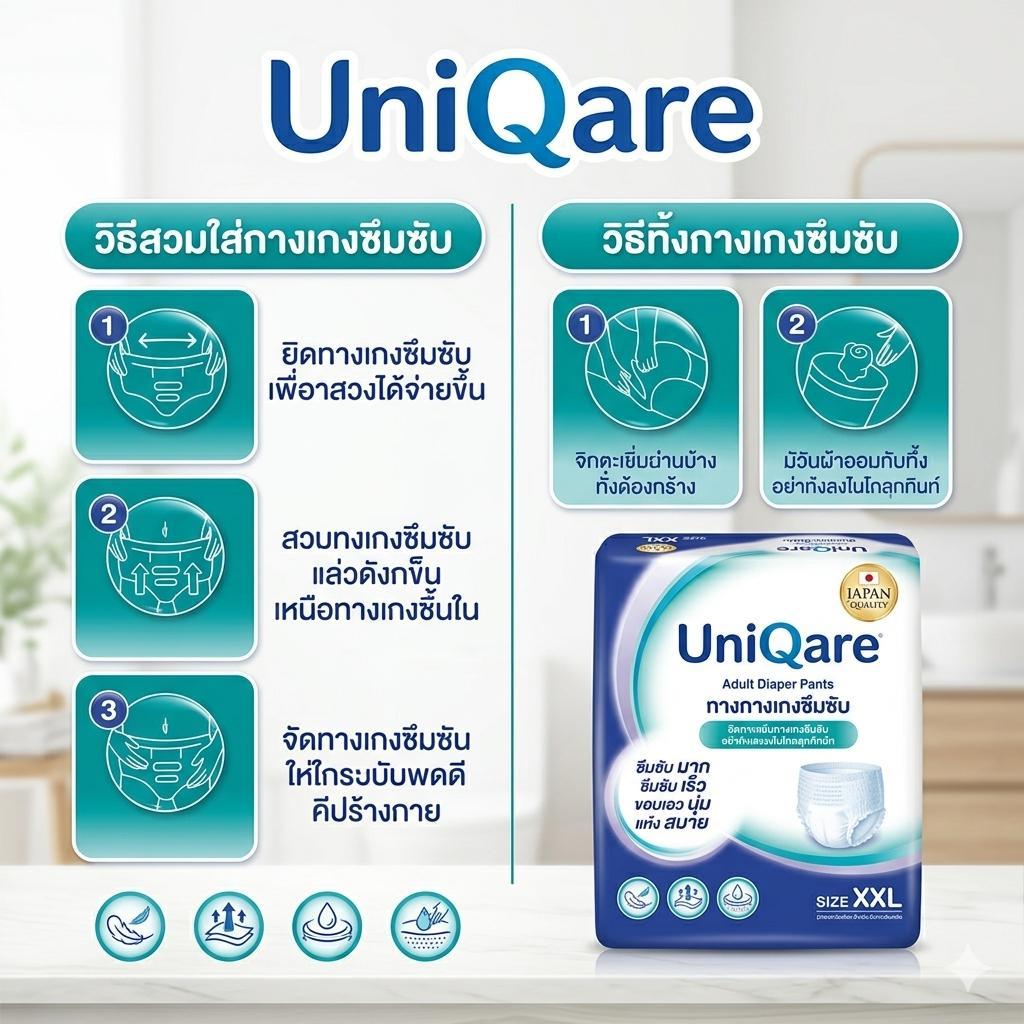 UniQare ผ้าอ้อมผู้ใหญ่แบบกางเกง ซึมซับดี ใส่สบาย มั่นใจทุกการเคลื่อนไหว