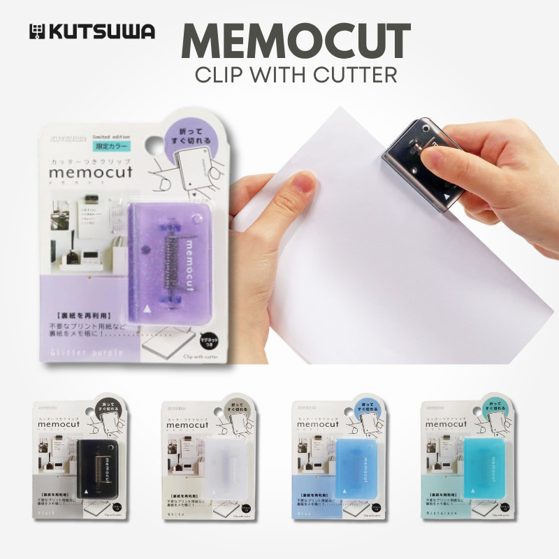 Kutsuwa HiLiNE Memocut Clip with Magnetic Paper Cutter, Purple / Blue / Mint / Black / White