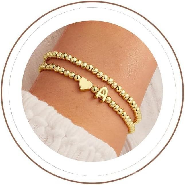 UrsteelMothersDayGiftLadiesGirls-ประณีต14KGold-PlatedBeadBadiesFashionLetterA-Zเครื่องประดับรูปหัวใจ
