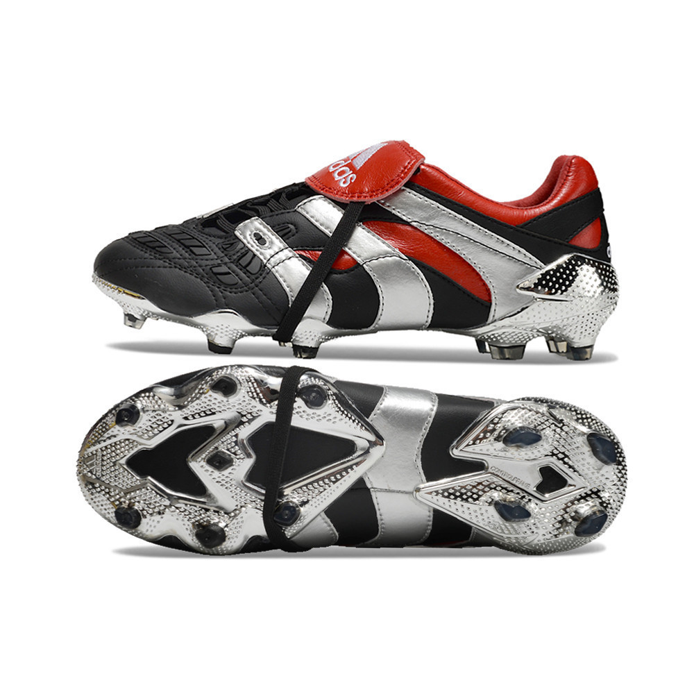 Predator Accelerator สีแดงสีดํา FG รองเท้าฟุตบอลกลางแจ้ง Breathable รองเท้าผู้ชาย Unisex Cleats ขนาด 38-46 VG8I