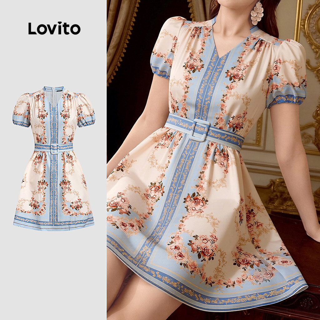 Lovito เดรสโบโฮ เดรสฤดูใบไม้ผลิ/ฤดูร้อนสําหรับผู้หญิง LK3ED617