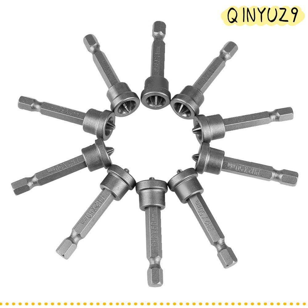 QINYUZ9QX 10 ชิ้นไขควงแม่เหล็ก Bits ชุด, Hex Shank 50 มิลลิเมตร Drywall ไขควง Bits, Silver สี Chrome