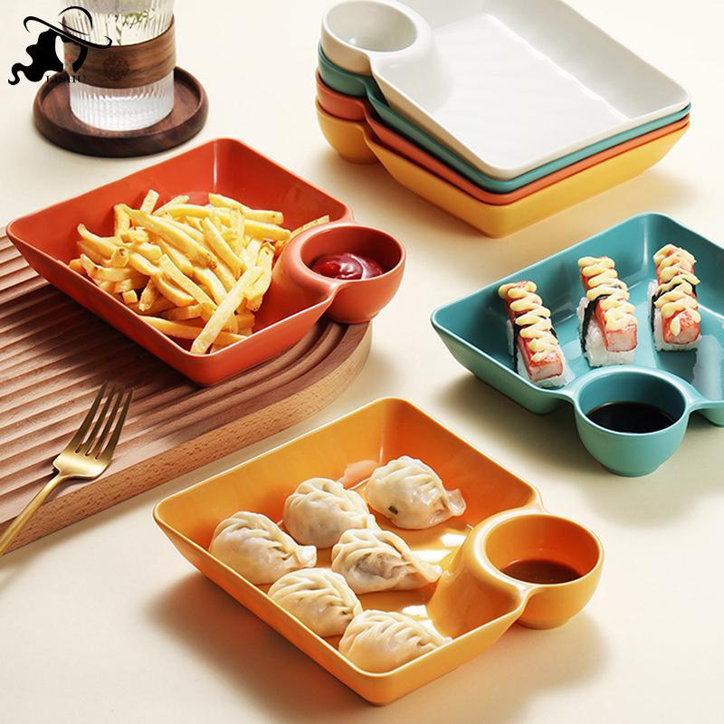 LISHU แผ่นเกี๊ยวสี่เหลี่ยมขนาดใหญ่พร้อมน้ําส้มสายชู Space Sna Platter Creative แยกถาดแบ่งบนโต๊ะอาหารบนโต๊ะอาหารคริสต์มาส th