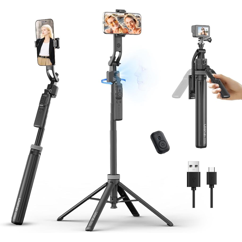 ULANZI TT23 64" ขาตั้งกล้องติดตามใบหน้าอัตโนมัติสําหรับ iPhone/Android พร้อมรีโมท 360°ไม้เซลฟี่แบบหม