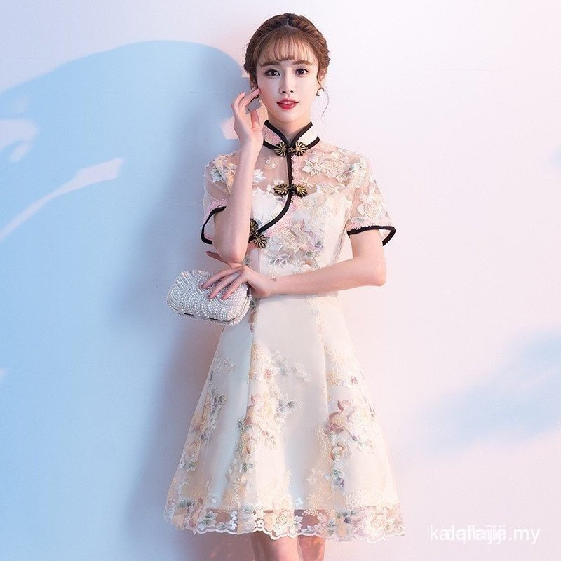 Daily Lace ปรับปรุง Cheongsam เด็กสาวสไตล์ใหม่ชุดฤดูร้อนสั้นเซ็กซี่สไตล์ XZKD N3SW FPEN A50B EYGO LP