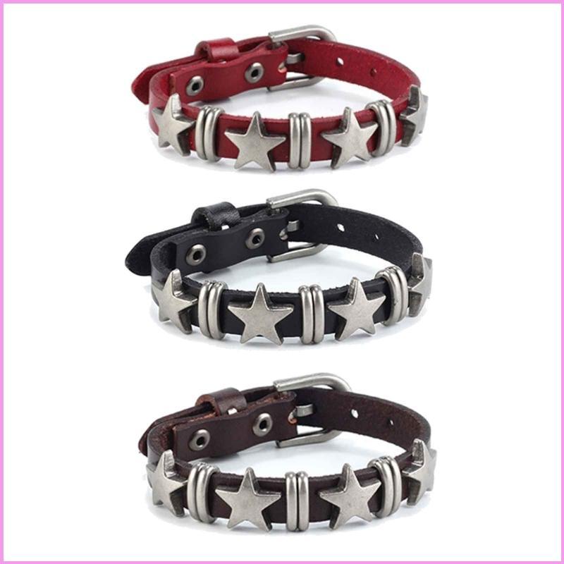 Cinn Punk Rock Wrap Star สร้อยข้อมือหนัง Vintage Star Spiker Rivet Gothic กว้างกําไลข้อมือผู้หญิงเครื่องประดับ Ornamen