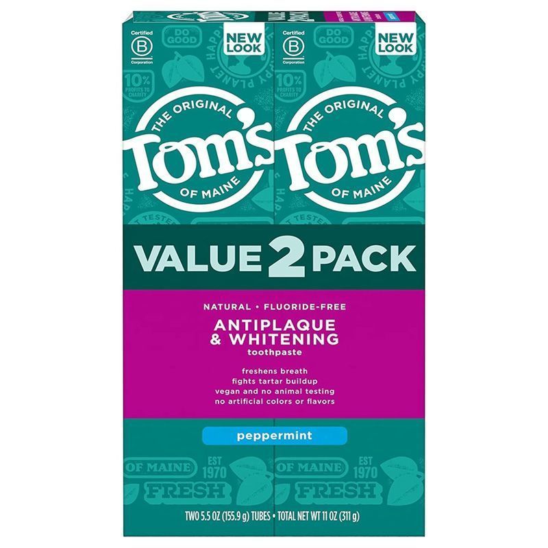US Direct Mail Toms of Maine Toms of Maine Anti-Plaque ยาสีฟันปราศจากฟลูออไรด์ไวท์เทนนิ่ง 2 ชิ้น 5.6
