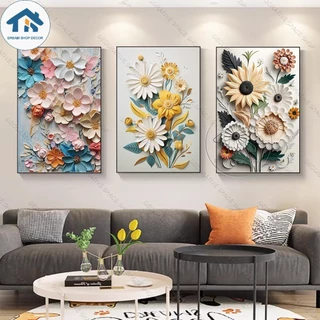 ชุดภาพวาดตกแต่งผนัง 3 ชิ้น ลายดอกไม้ 3D เสมือนจริง สไตล์สุนทรียภาพ ตกแต่งห้องรับแขก