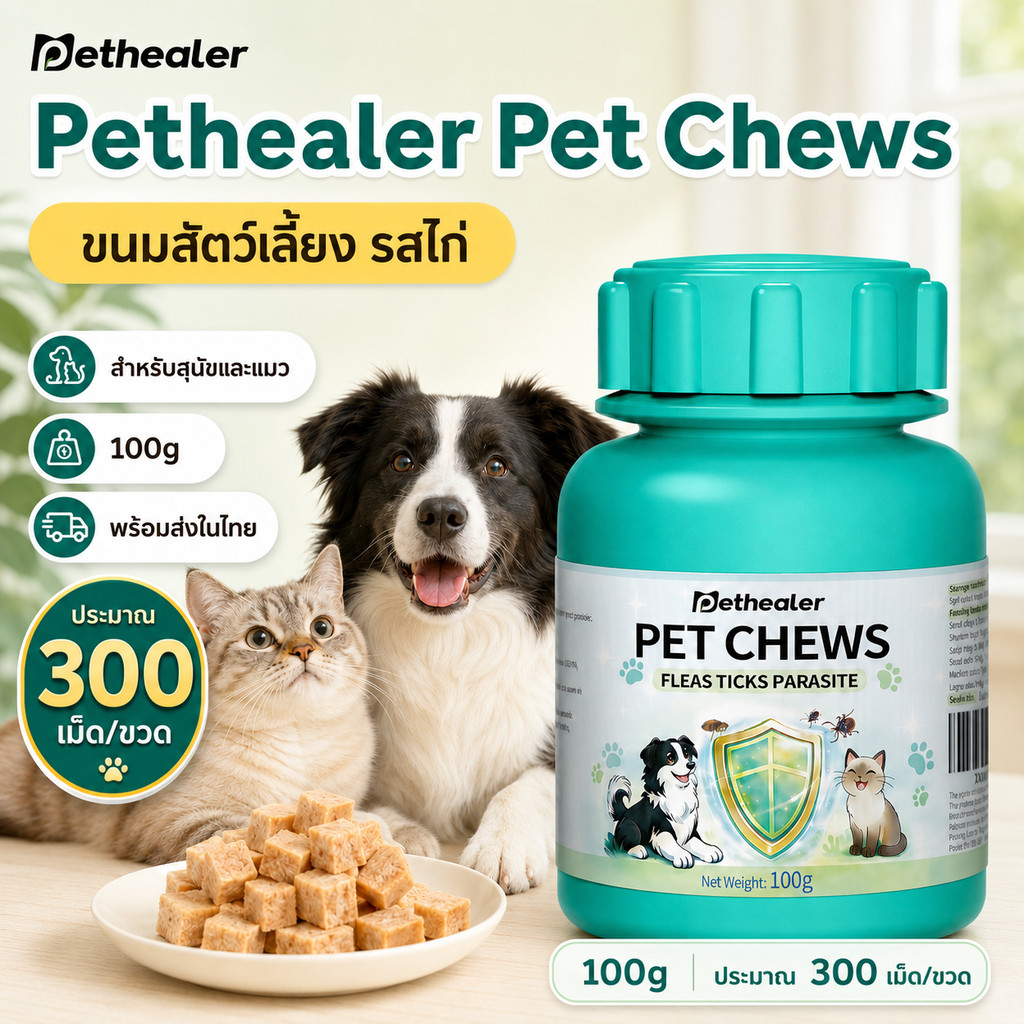 PETHEALER ขนมเม็ดสัตว์เลี้ยง รสไก่ สำหรับสุนัขและแมว 100g ประมาณ 300 เม็ด พร้อมส่งไทย เก็บเงินปลายทาง