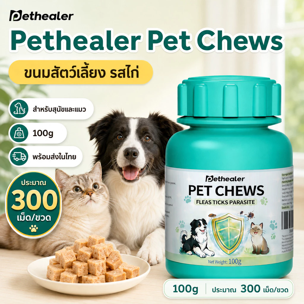 PETHEALER ขนมเม็ดสัตว์เลี้ยง รสไก่ สำหรับสุนัขและแมว 100g ประมาณ 300 เม็ด พร้อมส่งไทย เก็บเงินปลายทาง