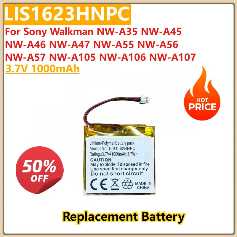 3.7V 1000mAh แบตเตอรี่ LIS1623HNPC สําหรับ Sony Walkman NW-A35 NW-A45 NW-A46 NW-A47NW-A107 NW-A55/A5